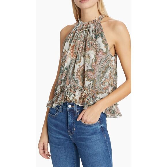 Veronica Beard Women's Barely Orchid Paisley Halter Neck Renee Tops Size 12 NWT - Picture 3 of 11